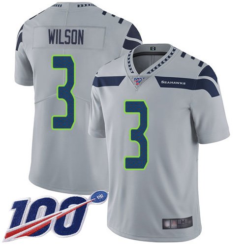 Seattle Seahawks Limited Grey Men Russell Wilson Alternate Jersey NFL Football 3 100th Season Vapor Untouchable